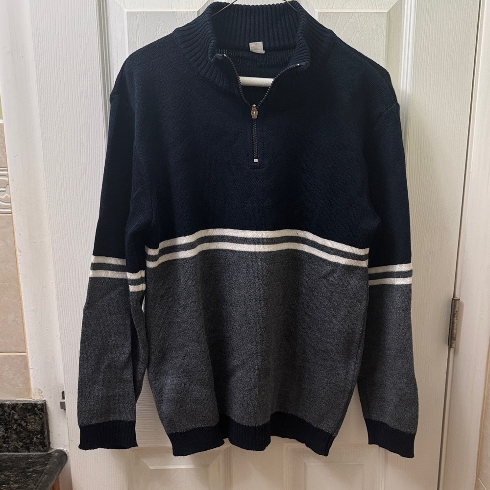 Men's Navy and Gray Half-Zip Sweater